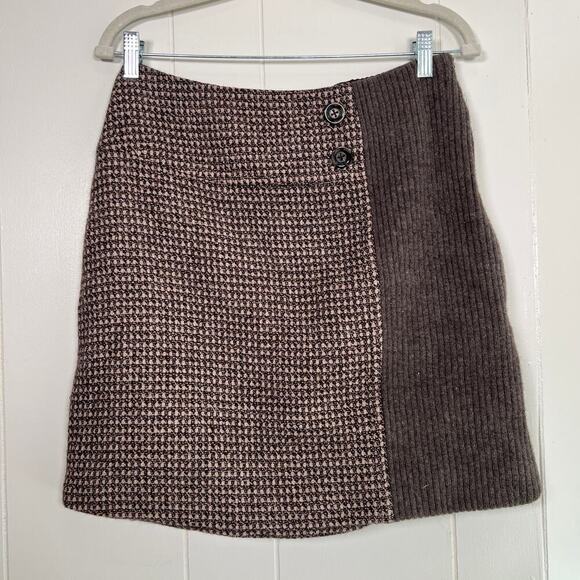 Sundance Brown Tweed Plaid Wool Blend Skirt Sz 6 - Picture 1 of 7